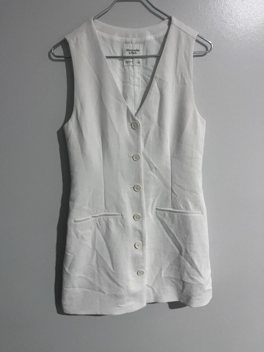 Abercrombie & Fitch Dress Womens S White Sheath Short V-Neck Linen Pockets